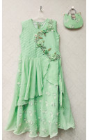 Light Green Silk Long Gown For Kids With Applique Work And Fabric Work (KRB27)